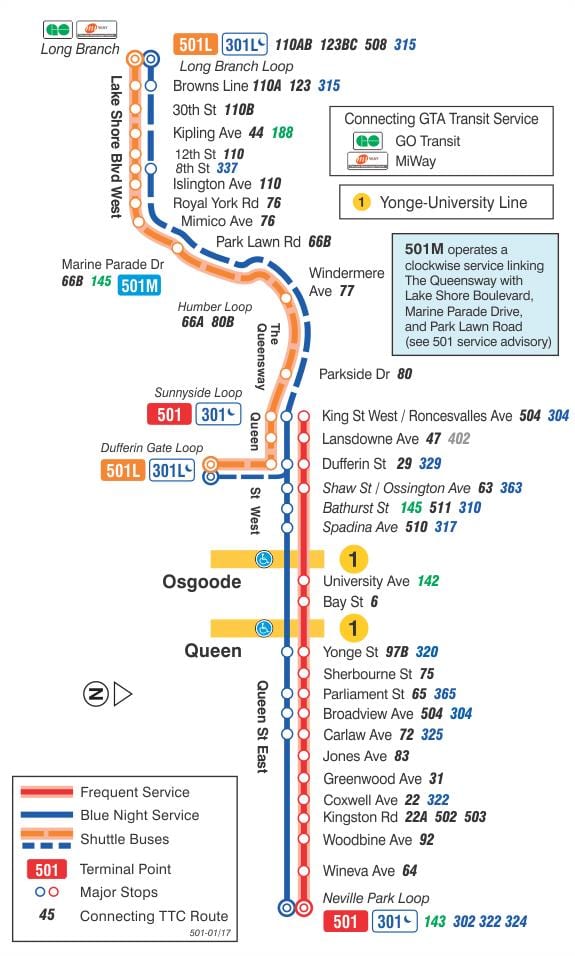 Mapa tramvajová linka 501 Queen