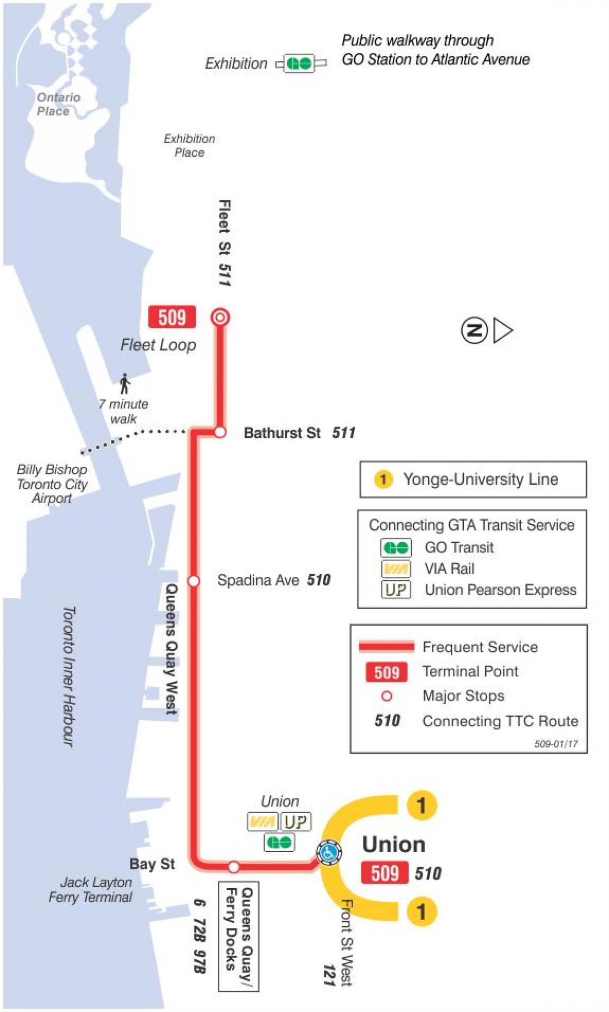 Mapa tramvajová linka 509 Harbourfront