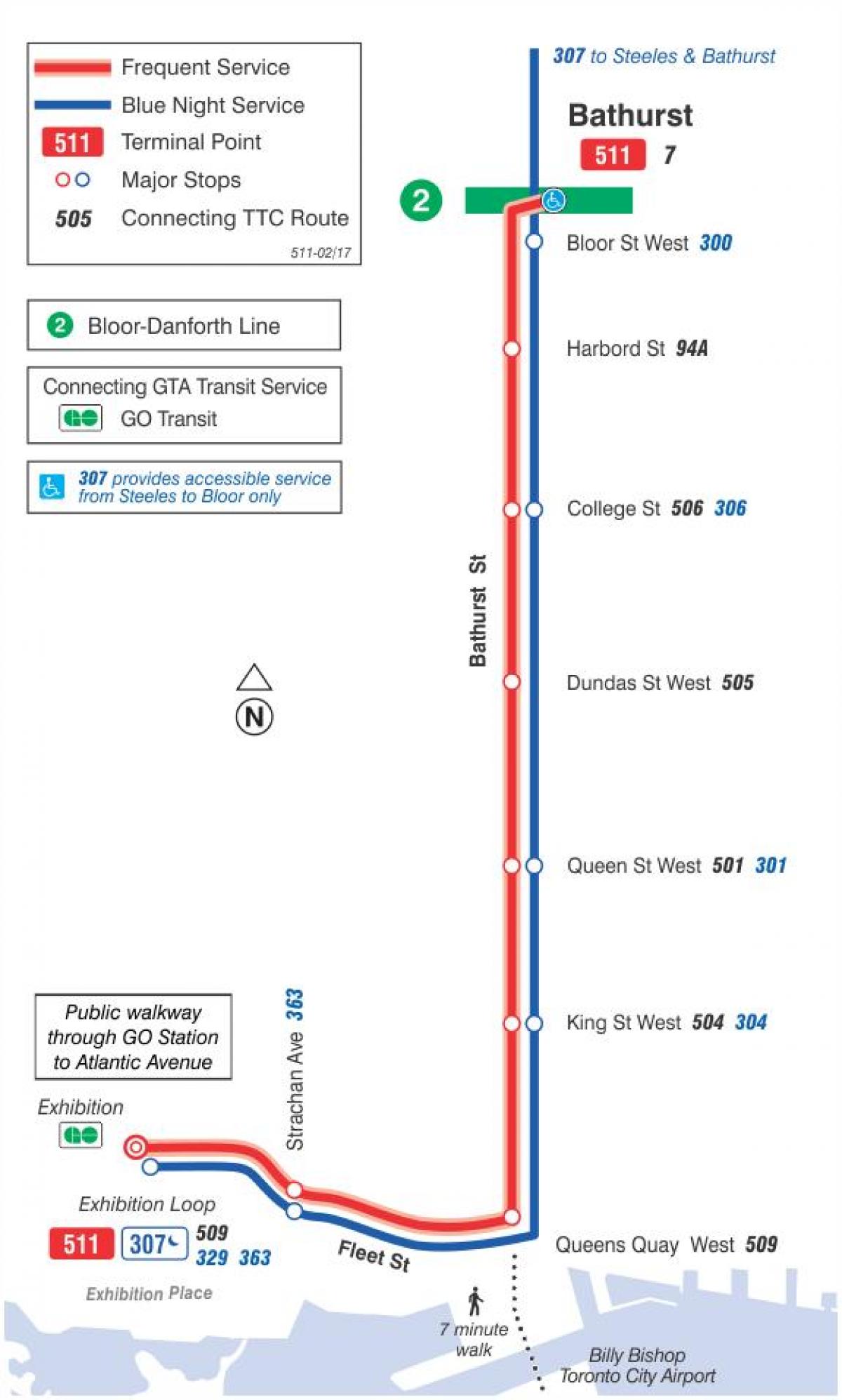 Mapa tramvajová linka 511 Bathurst