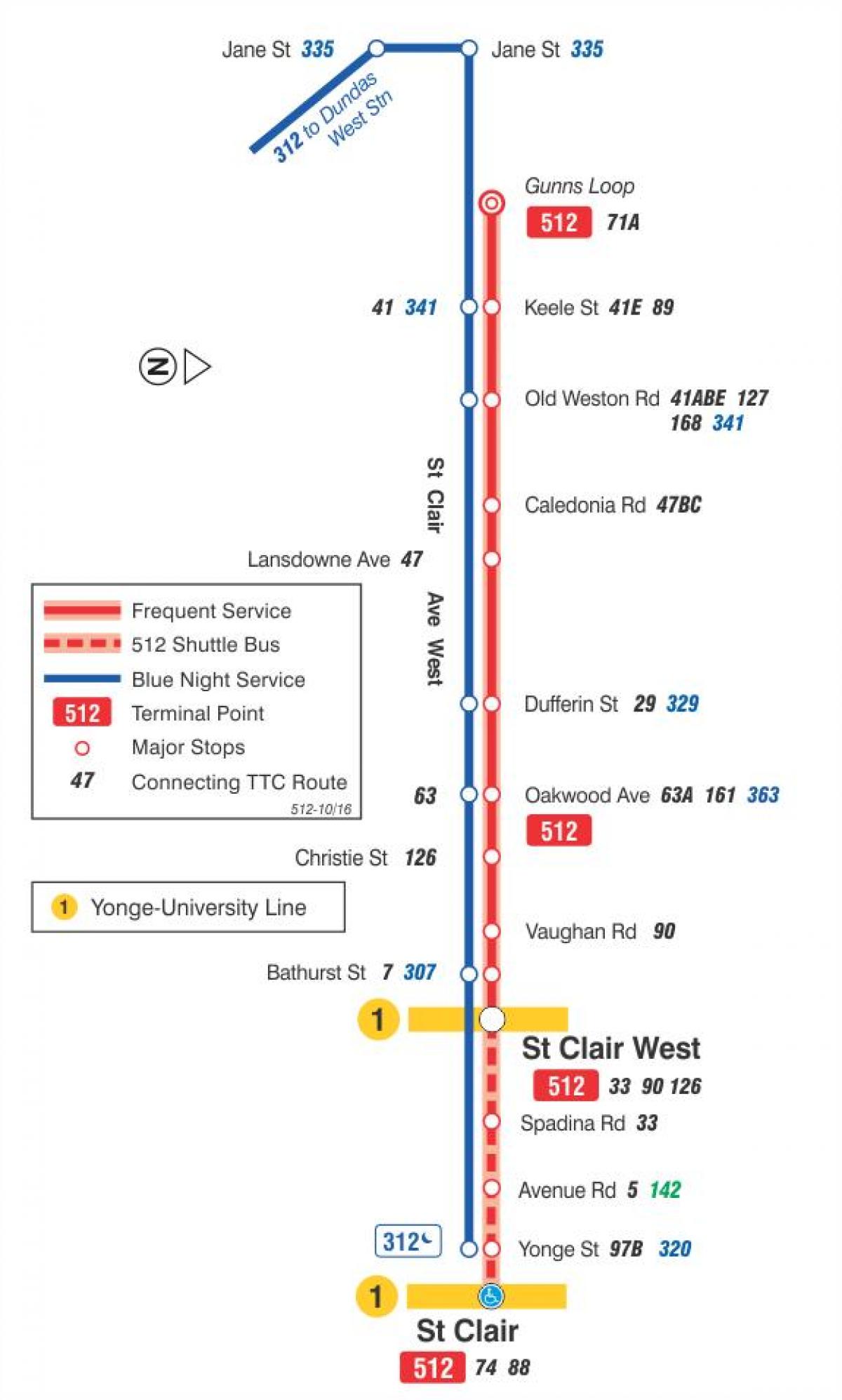Mapa tramvajová linka 512 St. Clair