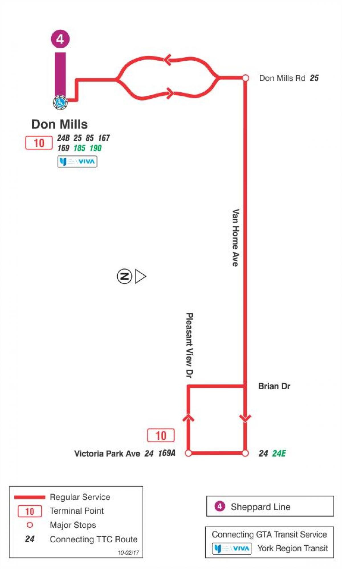Mapa TTC 10 Van Horne autobusová linka Toronto