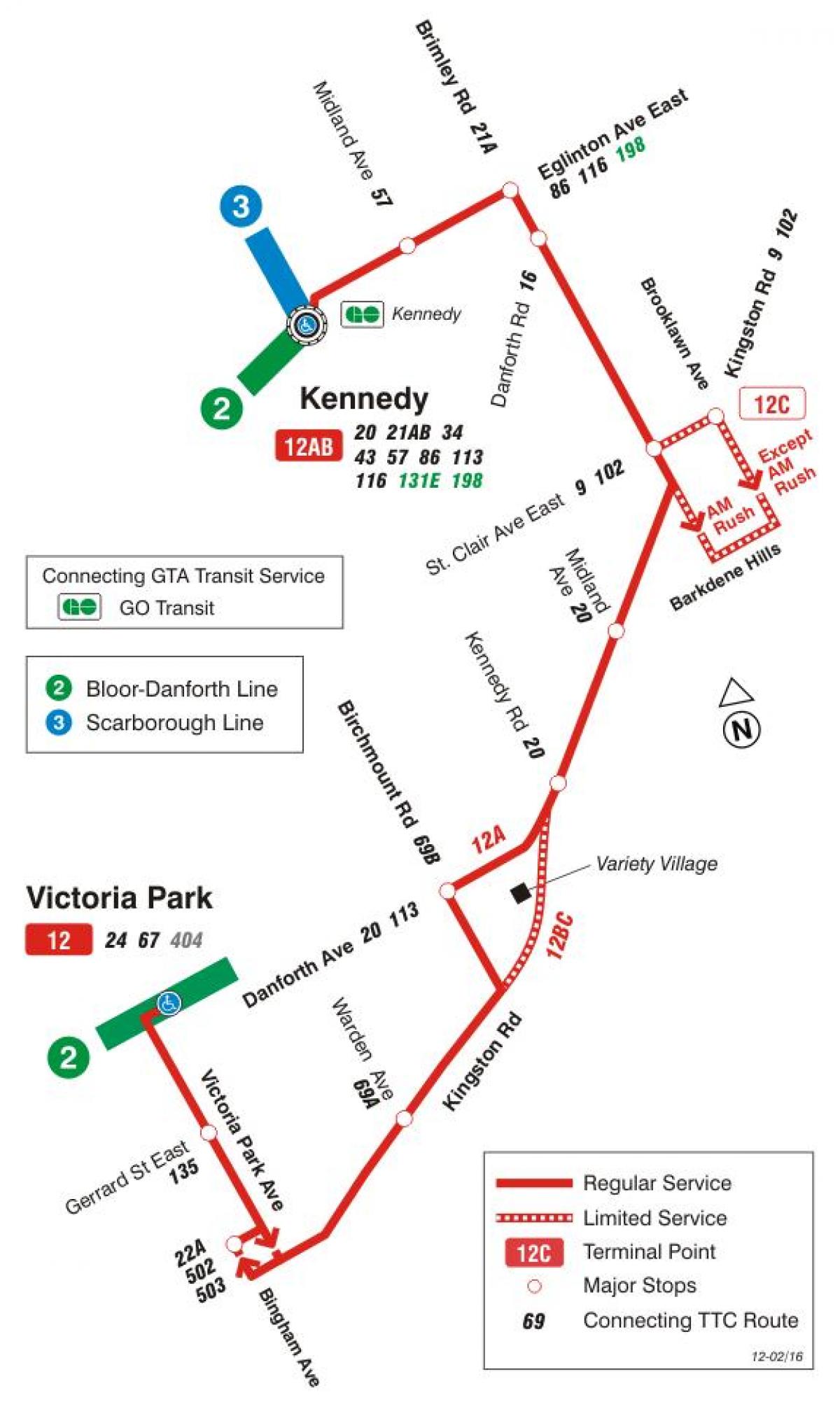 Mapa TTC 12 Kingston Rd autobusová linka Toronto