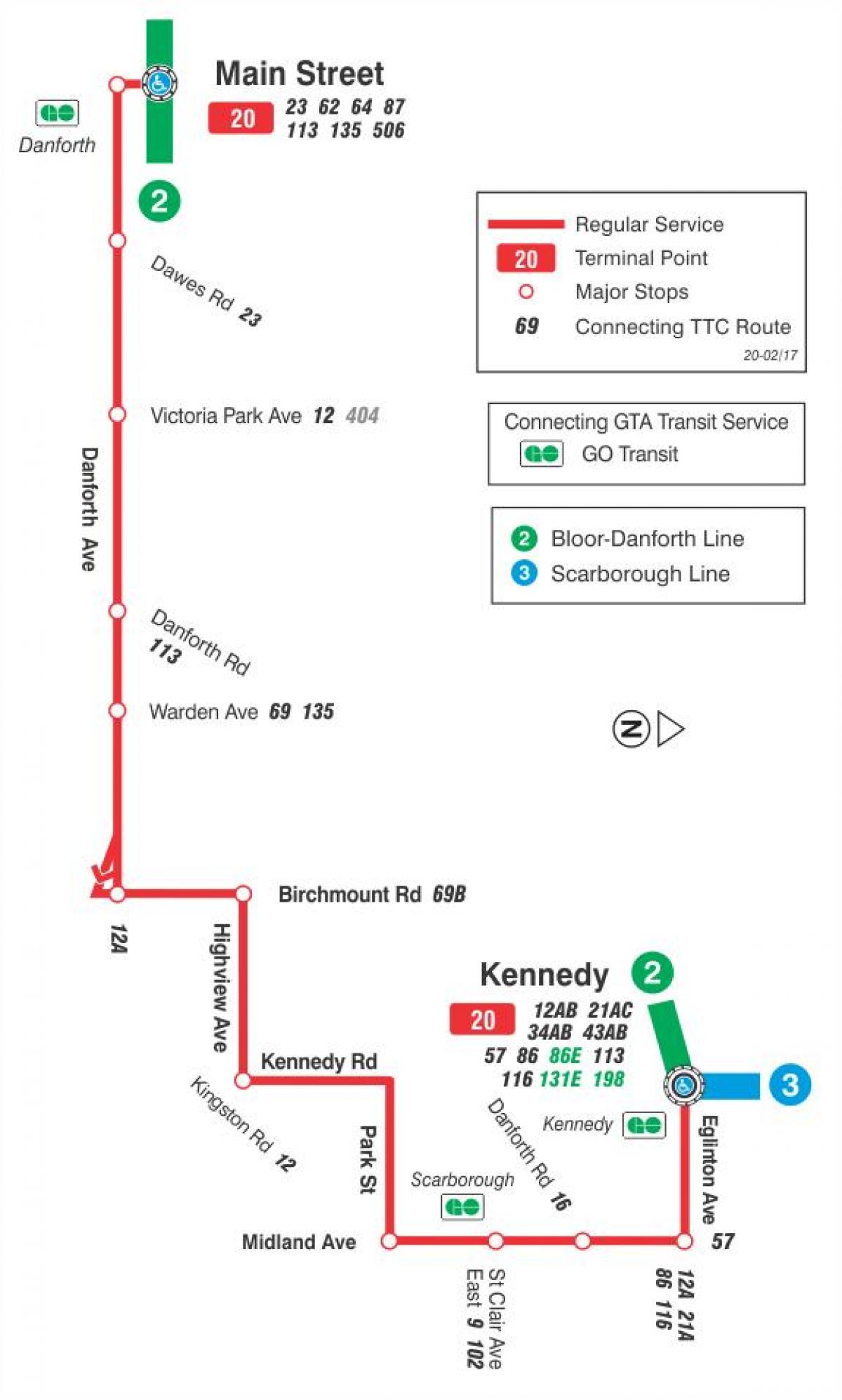 Mapa TTC 20 Cliffside autobusová linka Toronto