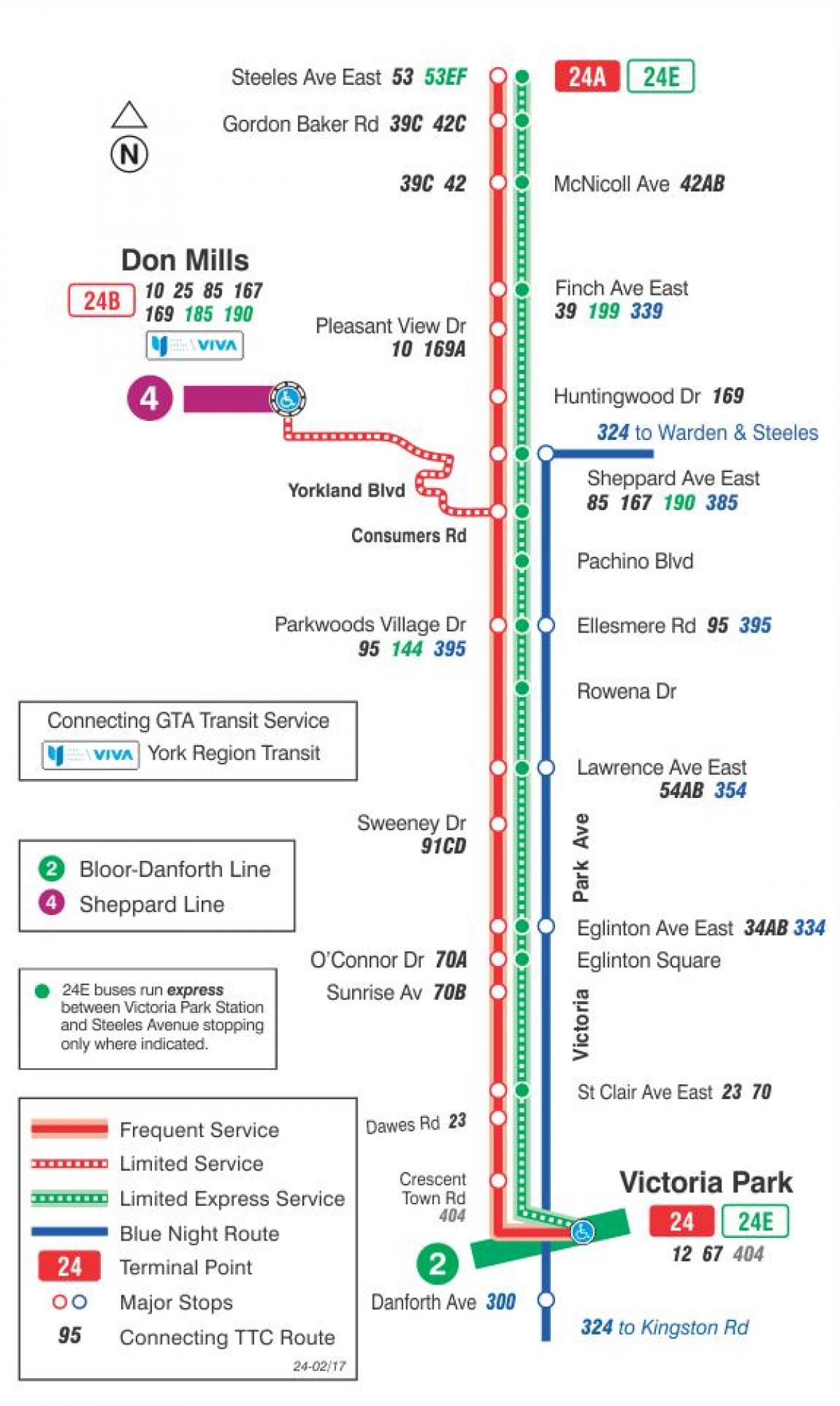Mapa TTC 24 Victoria Park autobusové lince Toronto