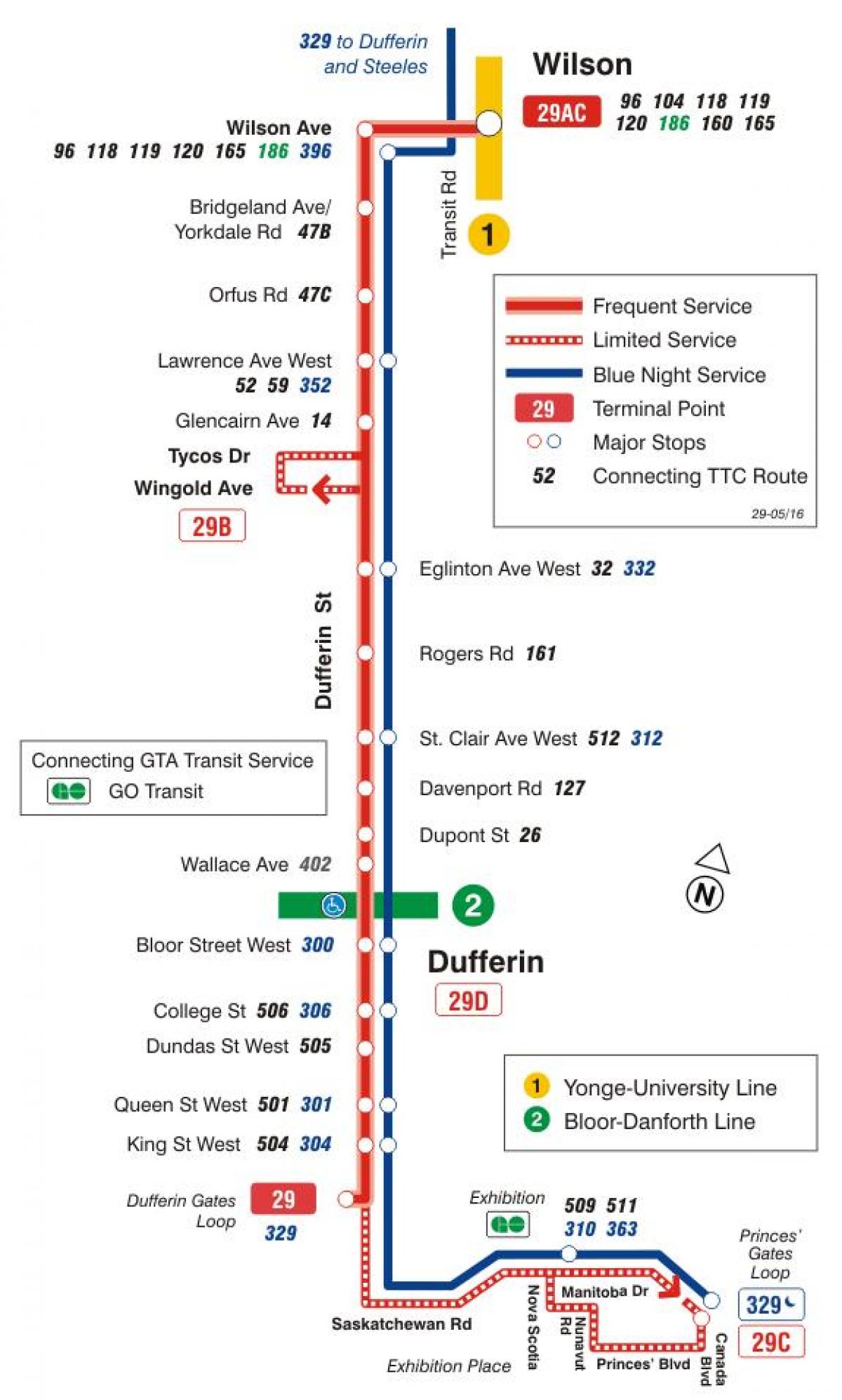 Mapa TTC 29 klimatizované pokoje v rekreační části autobusu trasu Toronto