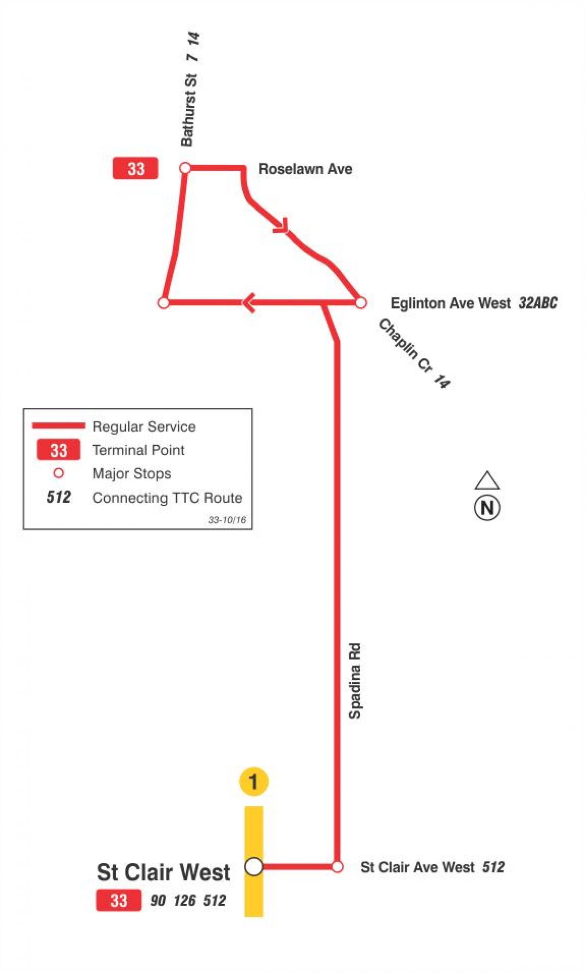 Mapa TTC 33 Forest Hill autobusová linka Toronto