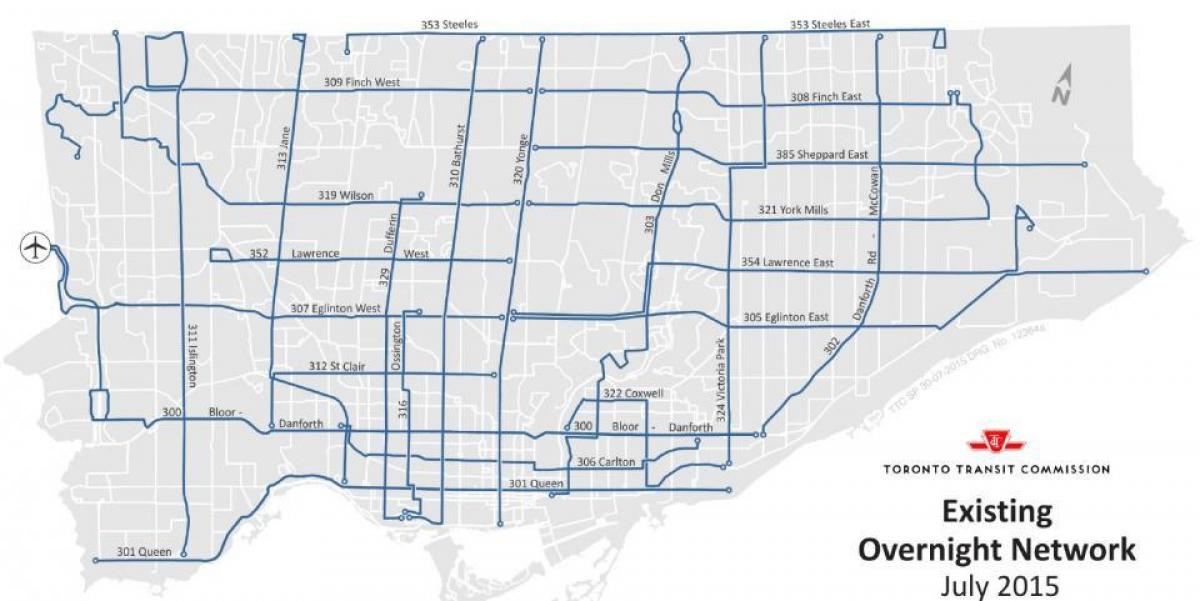Mapa TTC přes noc sítě, autobus