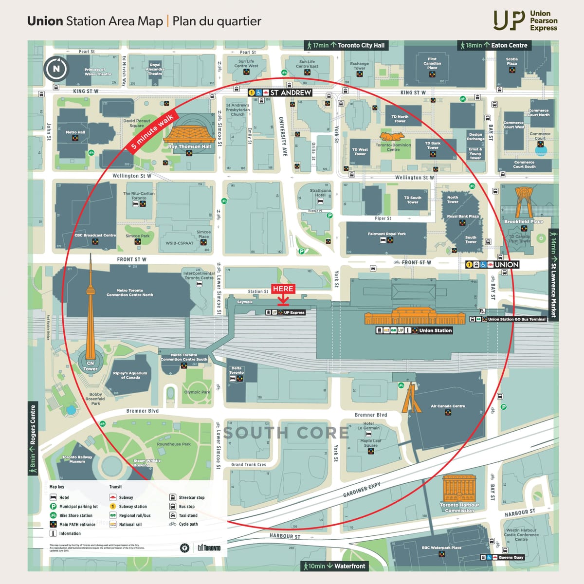 Mapa Union station v Toronto