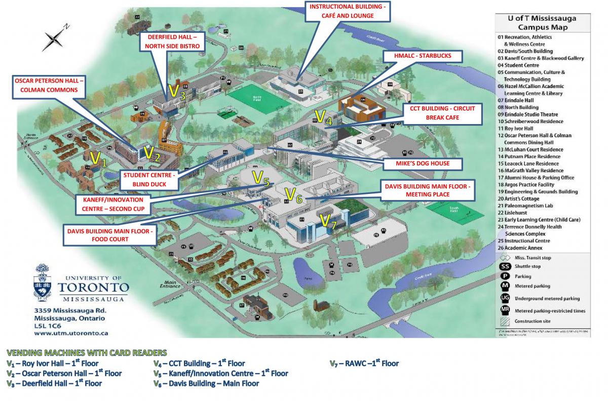 Mapa z university of Toronto Mississauga kampusu stravovacích služeb