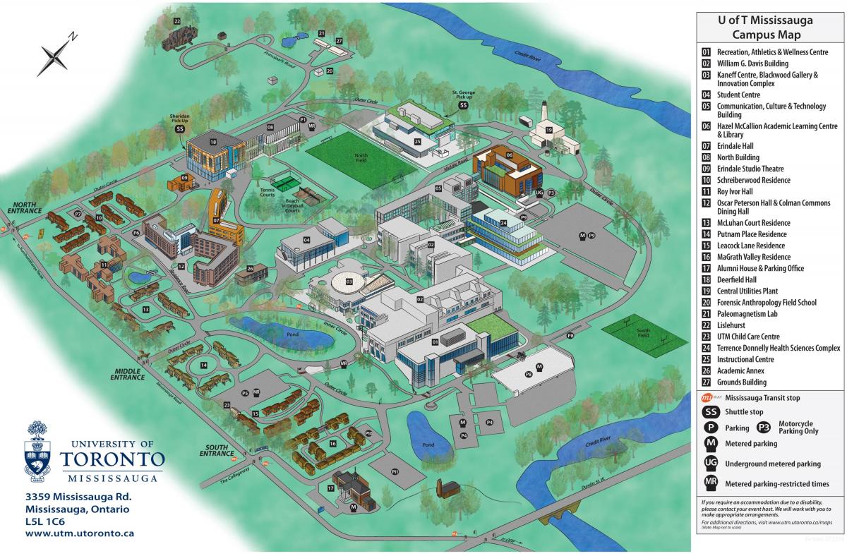 Mapa z university of Toronto Mississauga areálu