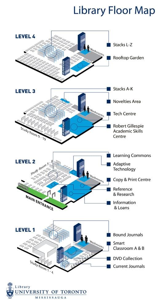 Mapa z university of Toronto Mississauga knihovna úrovni