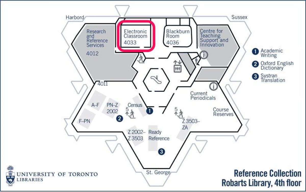 Mapa z university of Toronto Robarts library elektronických třídě