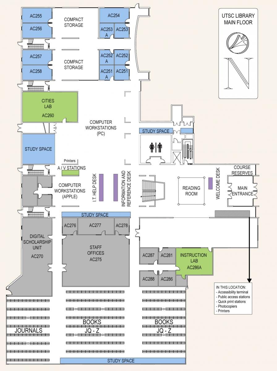 Mapa z university of Toronto Scarborough campus knihovna přízemí