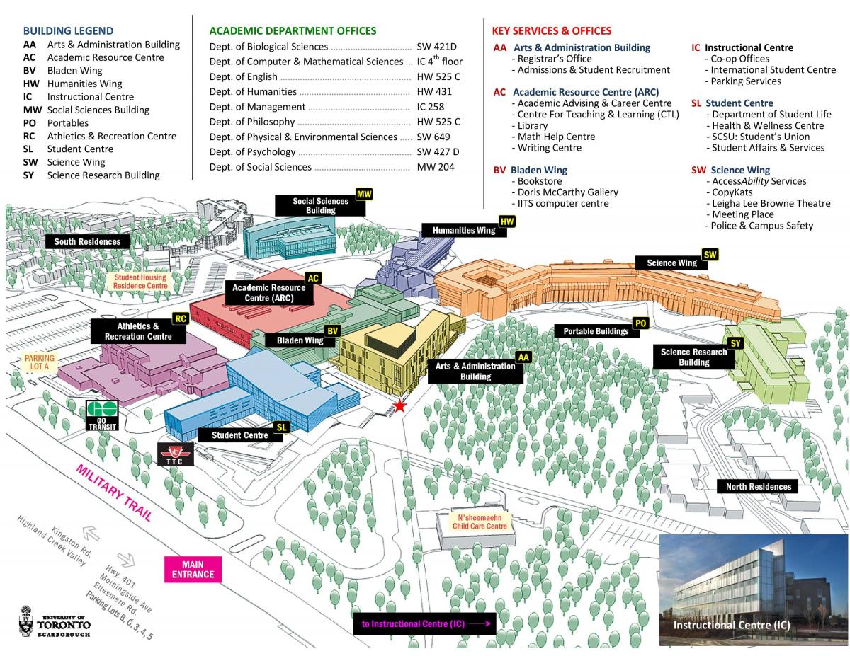 Mapa z university of Toronto Scarborough campus