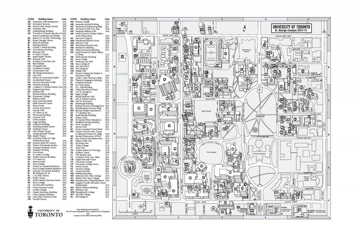 Mapa z university of Toronto St Georges areálu