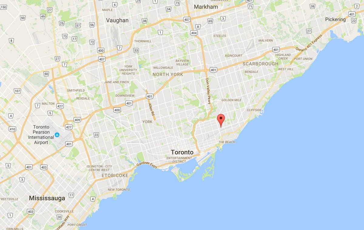 Mapa Východní Danforth district Toronto