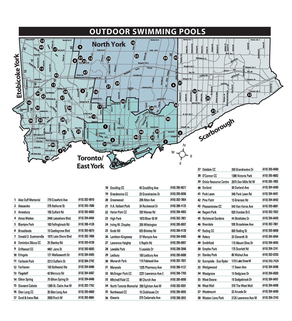 Mapa Venkovní bazény Toronto