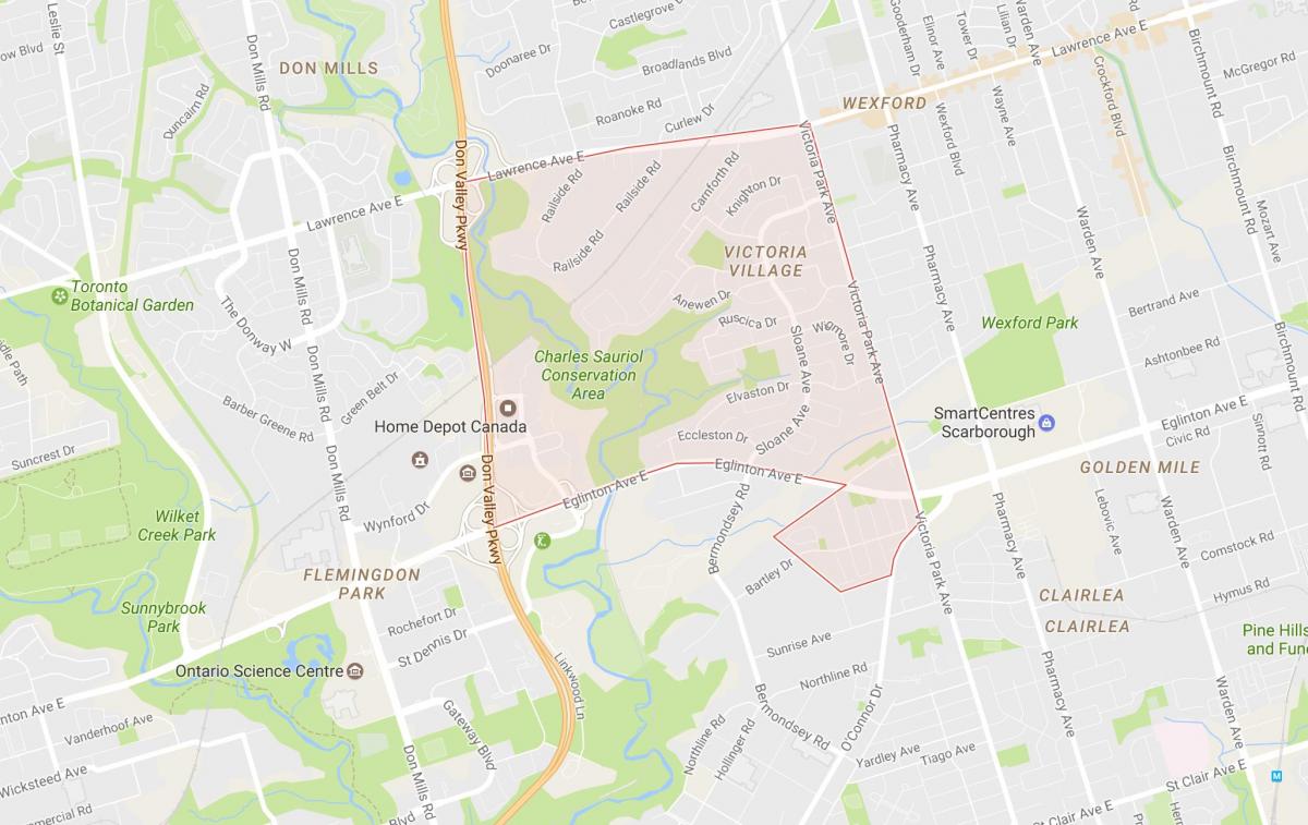 Mapa Victoria Village sousedství Toronta