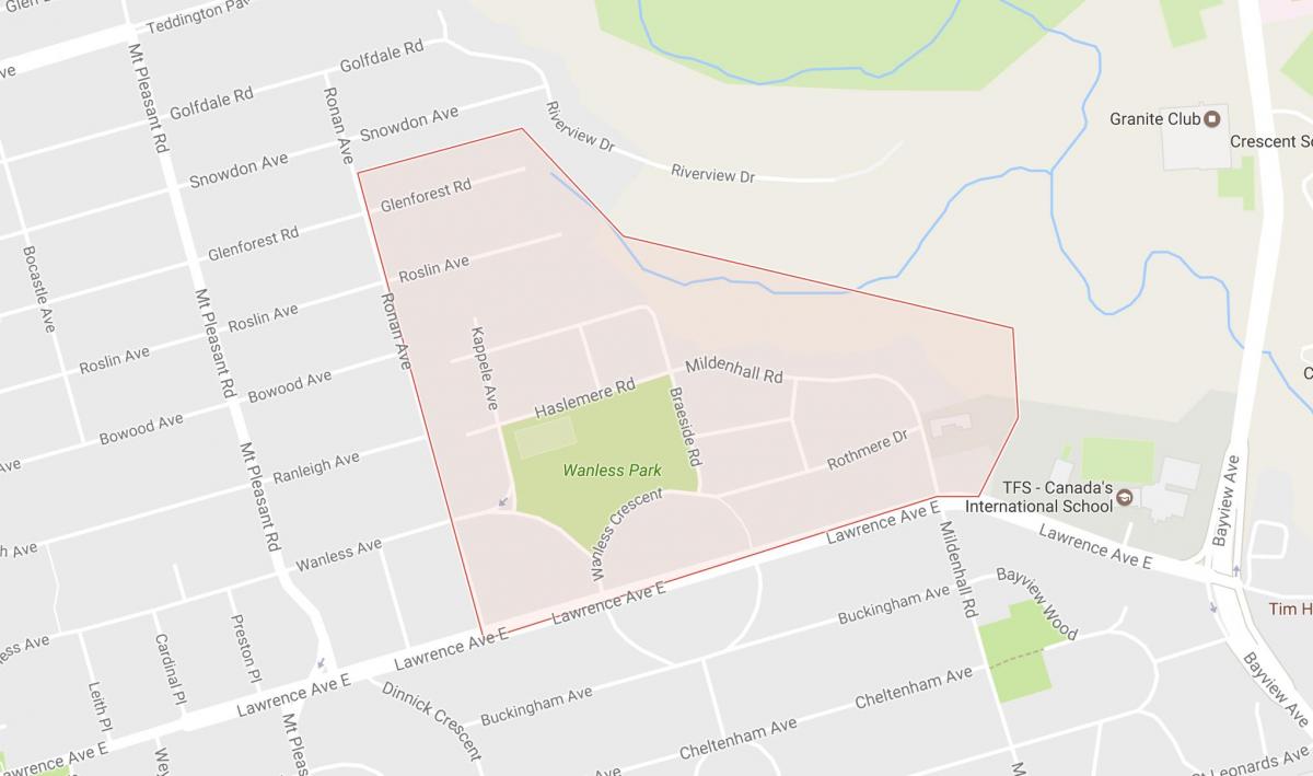 Mapa Wanless Park sousedství Toronta