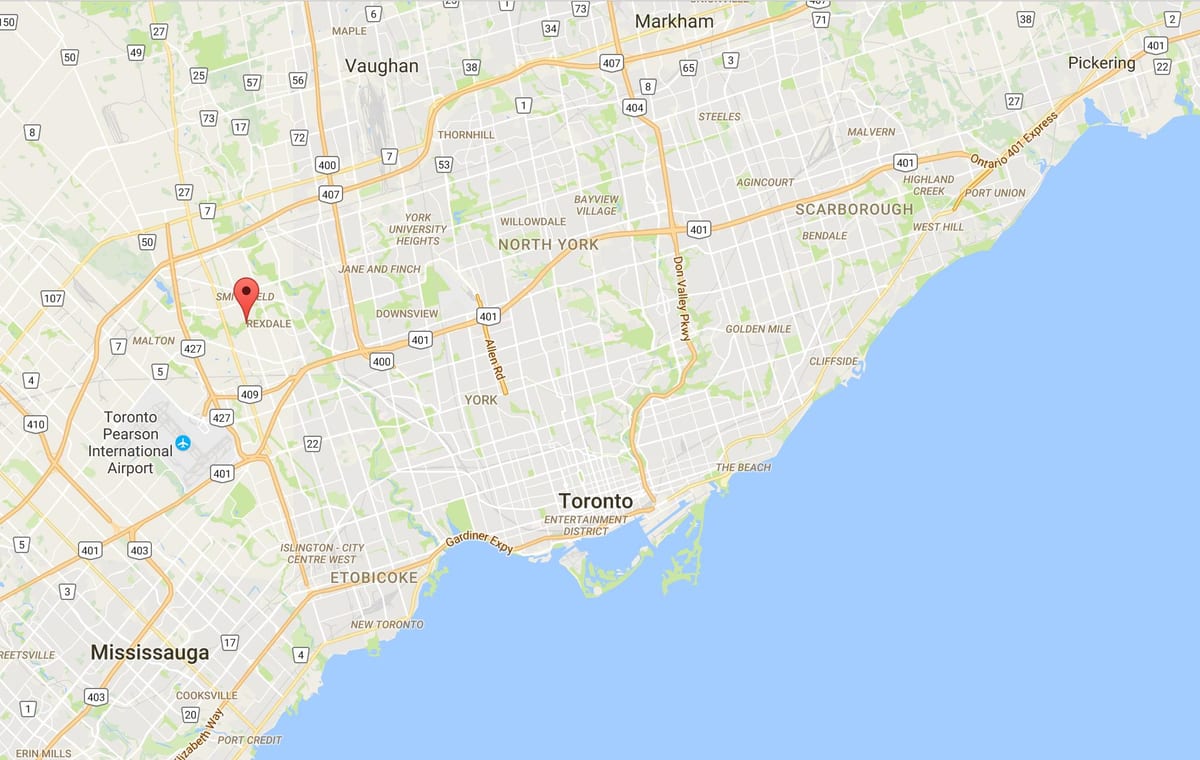 Mapa West Humber-Clairville district Toronto