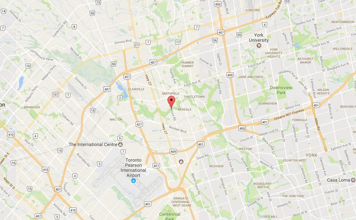Mapa West Humber-Clairville sousedství Toronta