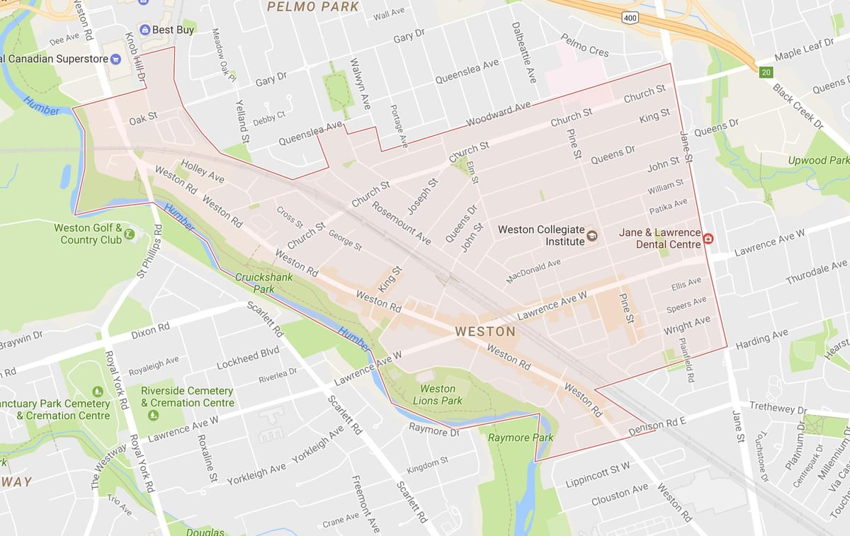Mapa Weston sousedství Toronta