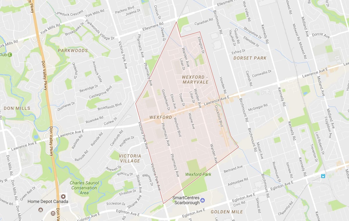 Mapa Wexford sousedství Toronta