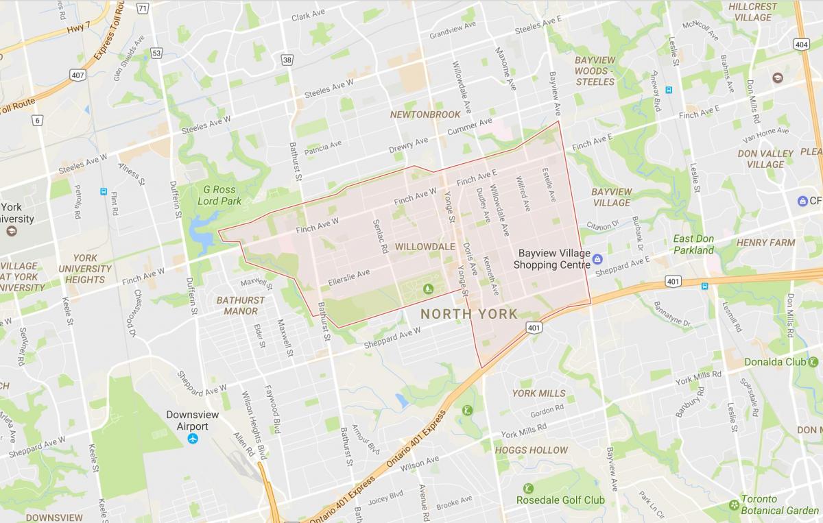 Mapa Willowdale sousedství Toronta