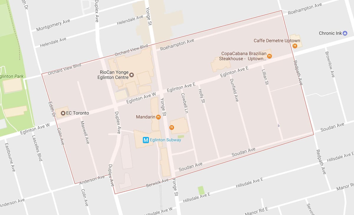 Mapa Yonge and Eglinton sousedství Toronta