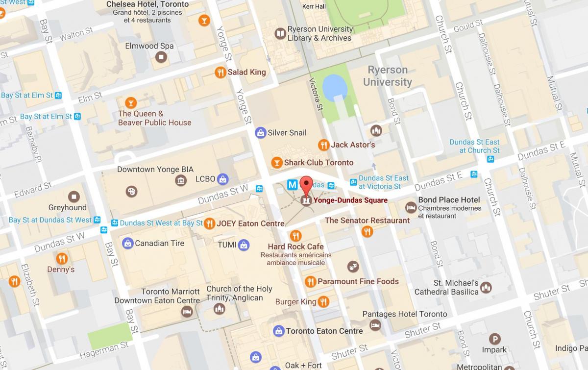 Mapa Yonge-Dundas Square v Toronto