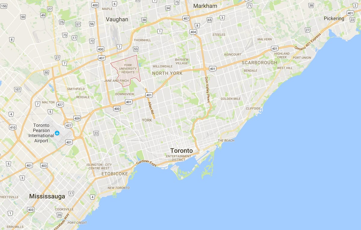 Mapa York University Heights district Toronto