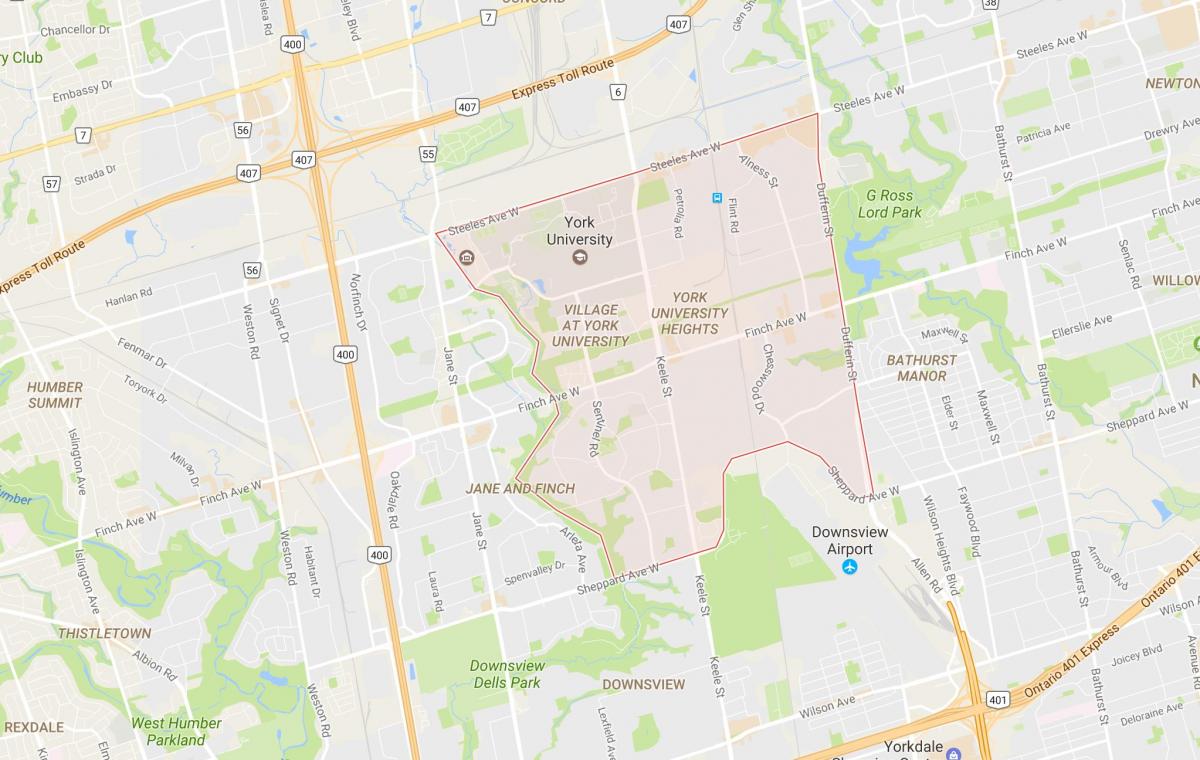 Mapa York University Heights sousedství Toronta
