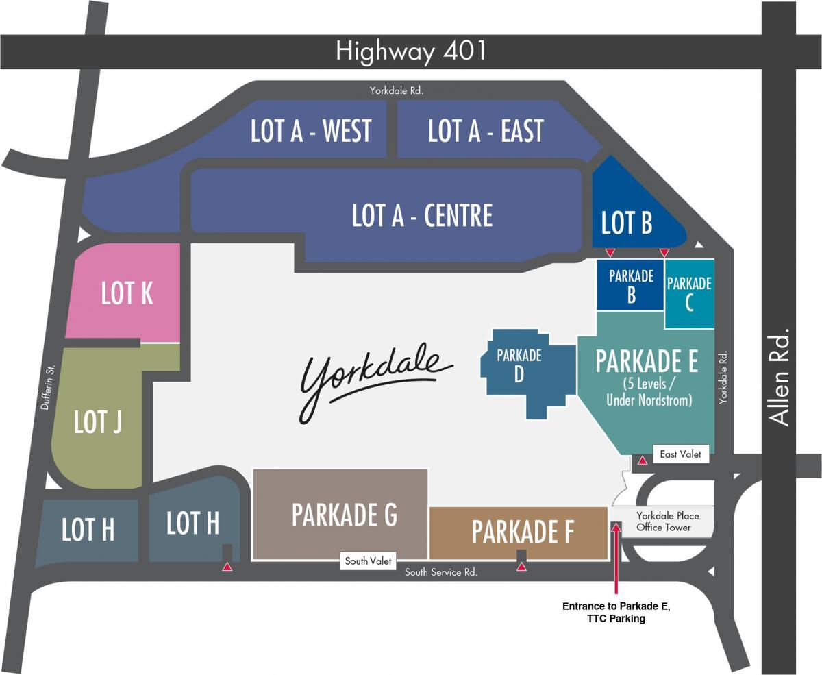 Mapa Yorkdale Shopping Centre parkoviště