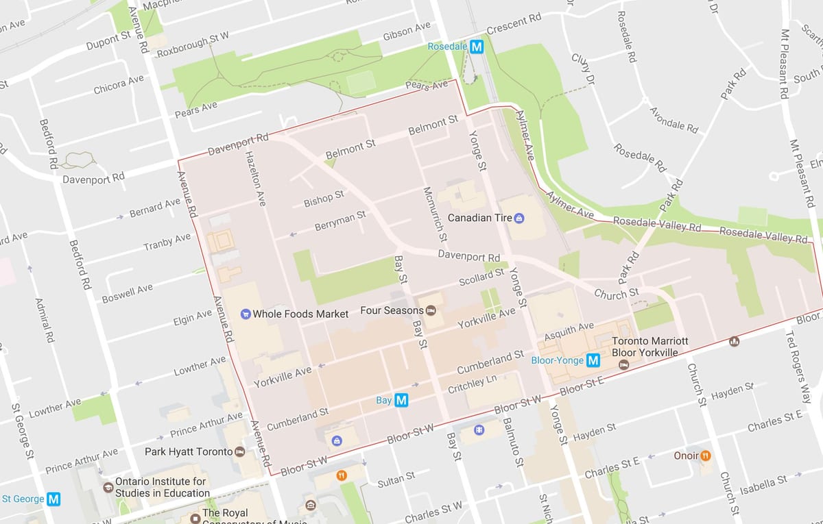 Mapa Yorkville sousedství Toronta