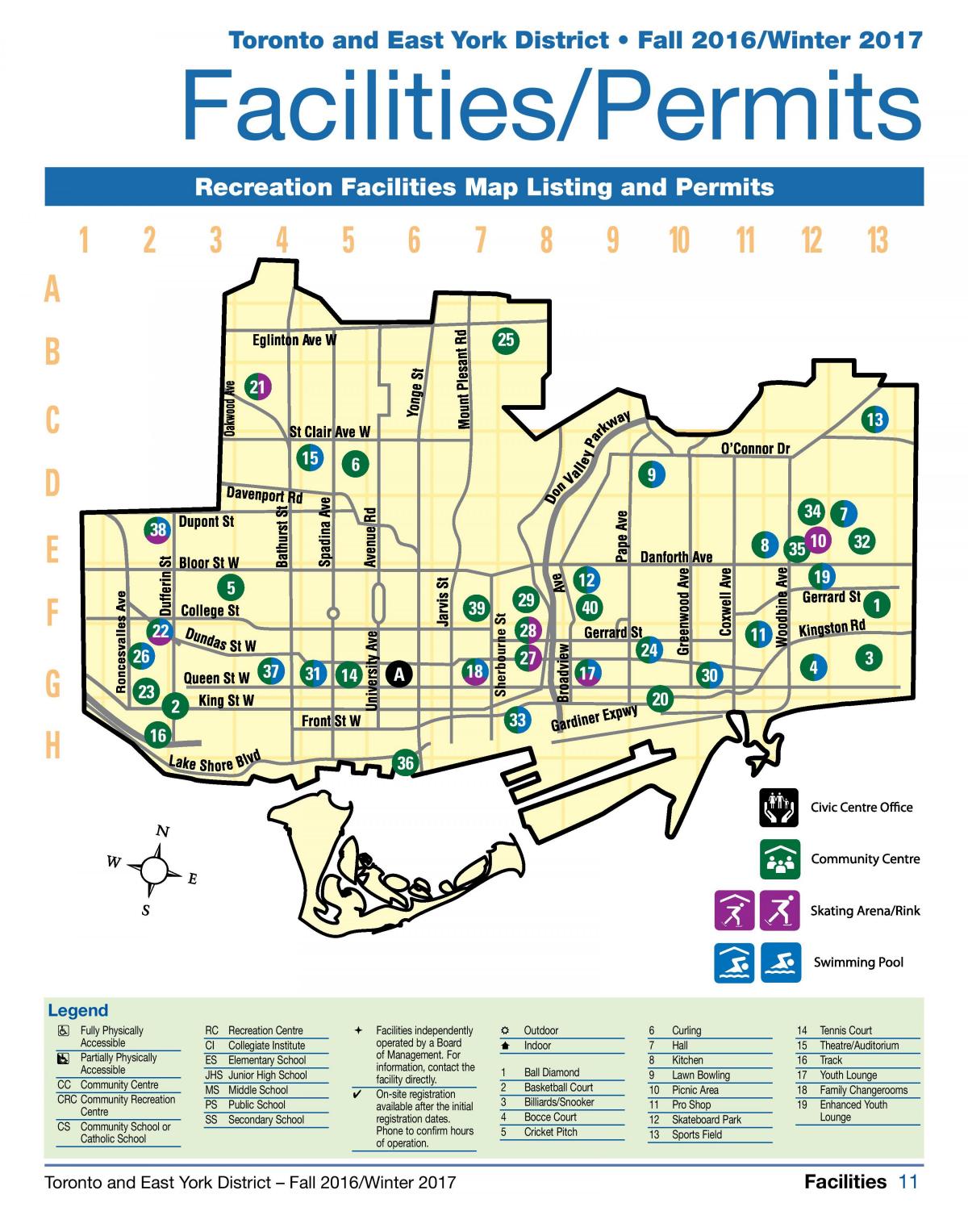 Mapa zařízení rekreace Toronto