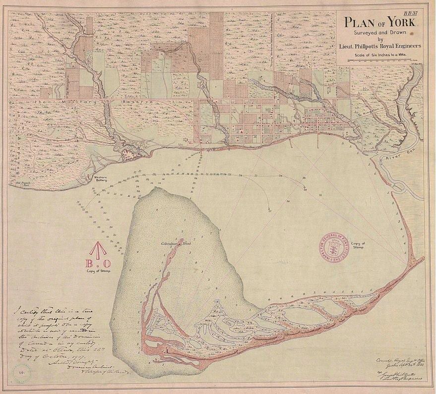 Mapa země York Toronto 1787-1884