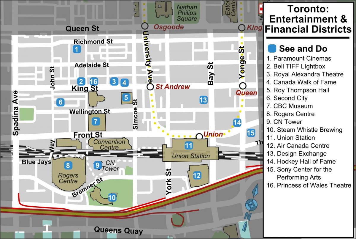 Mapa Zábavní a finanční čtvrti, Toronto