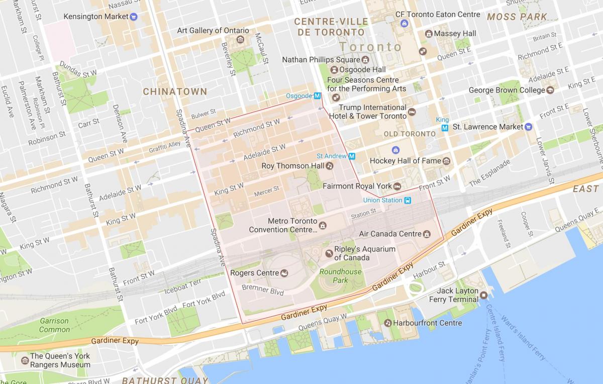 Mapa Zábavní Čtvrti čtvrť Toronto