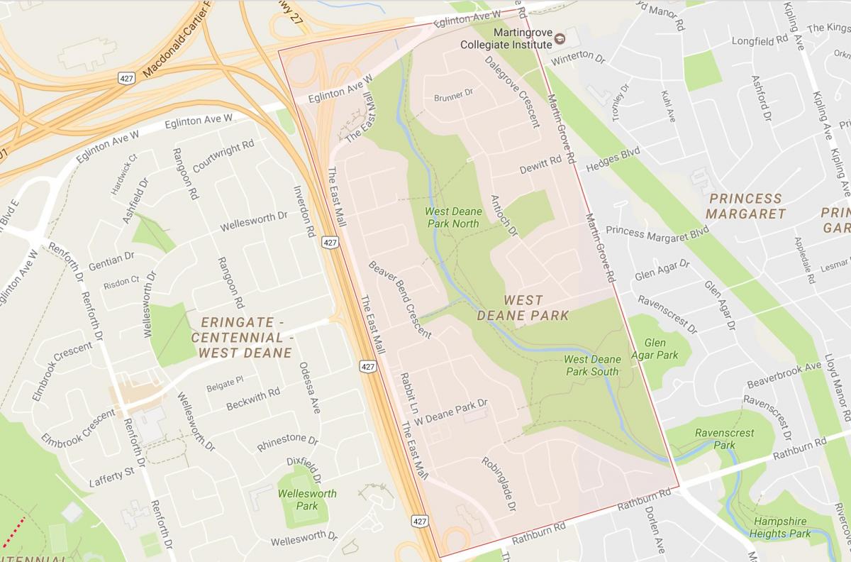 Mapa Západní Deane Park sousedství Toronta