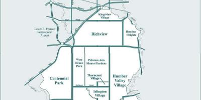 Mapa Etobicoke sousedství Toronta