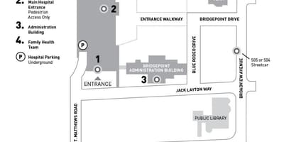 Mapa Nemocnice Sinai Health System-Bridgepoint Toronto