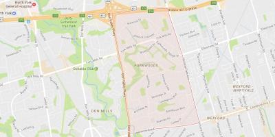 Mapa Parkwoods sousedství Toronta