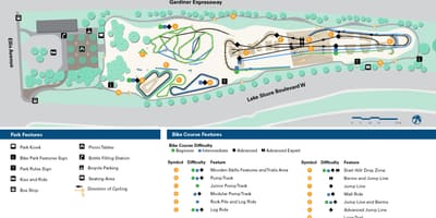 Mapa Sunnyside Bike Park v Toronto