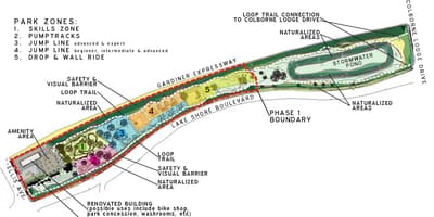 Mapa Sunnyside Bike Park pásmu Toronta