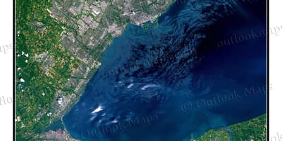 Mapa Toronto, jezero Ontario satelitní