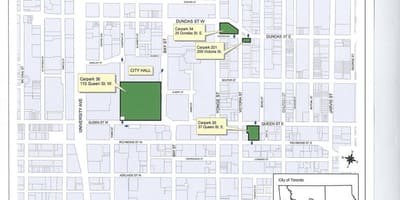 Mapa Toronto City Hall parkoviště