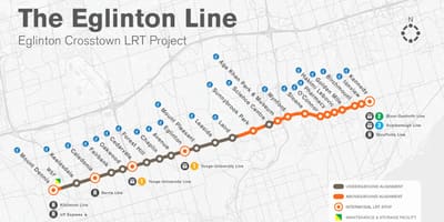 Mapa Toronto metra Eglinton line projekt
