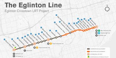 Mapa Toronto metra Eglinton line projekt