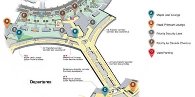 Mapa Toronto Pearson mezinárodní letiště odletů terminálu