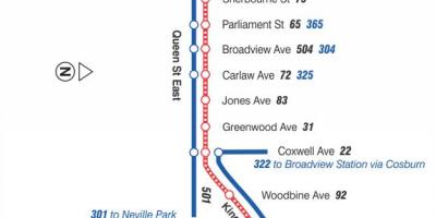 Mapa tramvajová linka 502 Downtowner